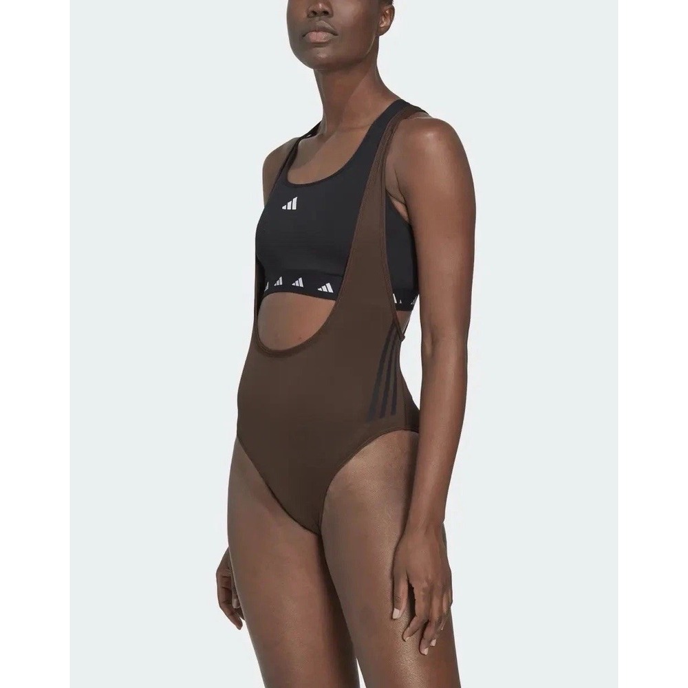 Adidas TrainIcons Leotard Brown 3 Stripes HN0643 / Women's Medium‎
